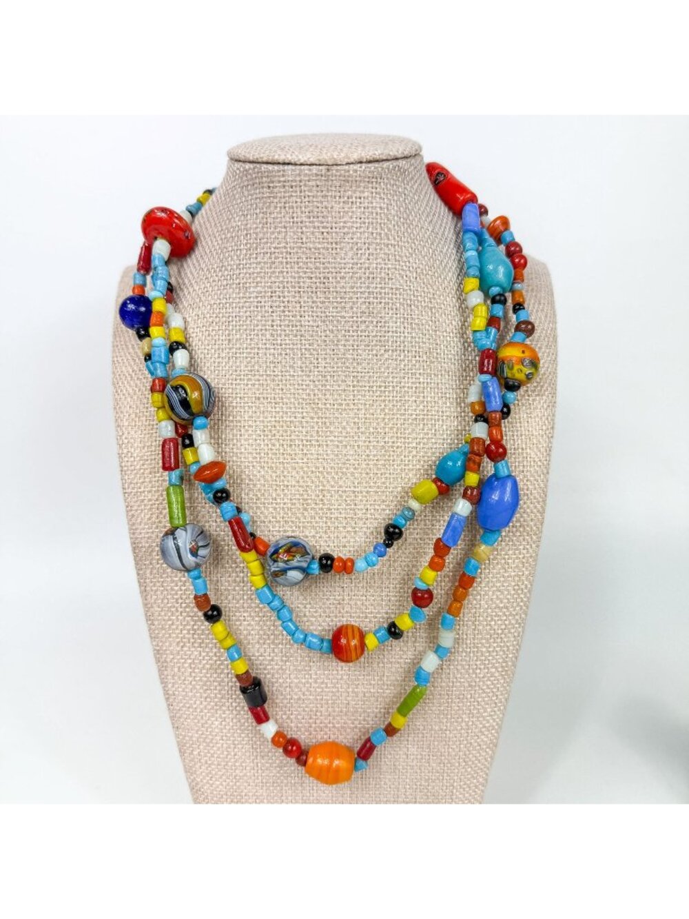 Vintage Handmade Art Glass Trade Beads Chunky Multicolor Necklace 60